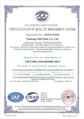 ISO9001 certificate from Nantong Cheli Tools Co., Ltd.