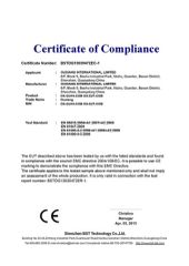 CE certification certificate from Shenzhen Ouxiang Electronics Co., Ltd.