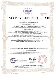 HACCP certificate from Guangdong Tasty Foodstuffs Co., Ltd.
