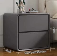 Cream Smart Nightstand Multi-Functional Fingerprint Storage Beside Table - Image 2