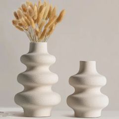 Modern Ceramic Flower Vases Set 2Pcs Round 2Lx3.5Wx8.5H MU 1Y - Image 1
