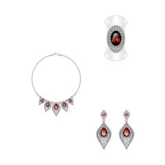Mysterious Feather Silver Jewelry Set with Ruby Color Silver Shape Animals Style Fashion HS Code 71171900 Trademark - Image 1