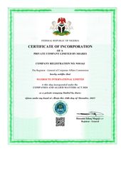 CAC Certificate  certificate of Maxroute International Limited – certificate photo, supplier certificates section