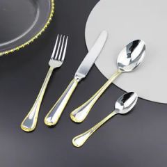 304 Stainless Steel Dinnerware with Gold Edging Pattern Set of Four Pieces - Image 4