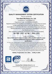 ISO9001 certificate from Taian Best Machinery Co., Ltd.