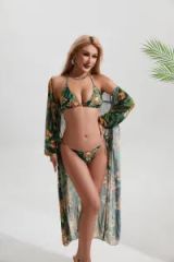 2024 New Three Piece Set Swimsuit Zodiac Printing Mesh Mask Top Beach Sunscreen Resort Style Bikini Neck Tie - Hangzhou Sunra Fashion Co., Ltd.