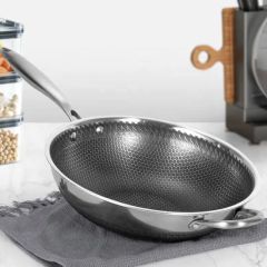 Wholesale Energy-Saving Kitchenware Chinese Wok Non-Stick Wok Triply Stainless Steel Non Stick Frying Pan Wok with Glass Lid - Yiwu Cassue Trading Co., Ltd