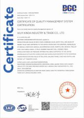 9001 certificate from Wuyi Kinda Industry & Trade Co., Ltd