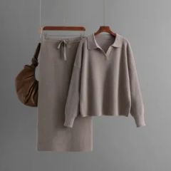Polo Collar Base Skirt Match with Coat Long Below The Knee Idle Style Loose Thick Sweater Knitted Dress for Women - Dongguan Ardi Apparel Co., Ltd.