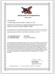 CERTIFICATION of FDA REGISTRATION certificate from Tianjin Maynas International Trade Co.,Ltd