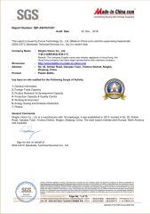 SGS Manfactory certificate of Ningbo Vision Co., Ltd. – certificate photo, supplier certificates section