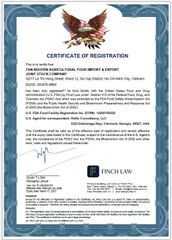 FDA certificate of CONG TY CP XNK TPNN TAN NGUYEN – certificate photo, supplier certificates section