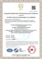ISO45001:2018 certificate from Nanjing Metalli Industrial Co., Ltd.