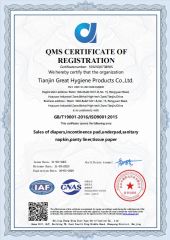 ISO 9001 certificate from Tianjin Great Hygiene Products Co.,Ltd.