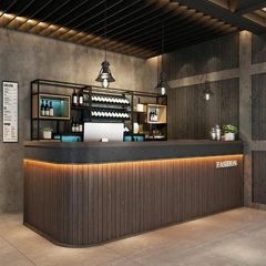 Customized Commercial Wooden Counter Restaurant Bar Table Reception Counter with Chair - Image 2