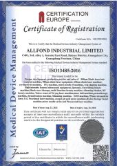 ISO13485:2016 certificate from Guangzhou allfond electronics co.,ltd
