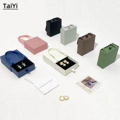 Portable Gift Box Jewelry Packaging Drawer Box with Ribbon Handle - Image 1