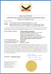 FDA certificate from Zhuo Shang Biotechnology Co. Ltd,