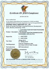 FDA certificate of Zouping Taialu Industry Co., Ltd – certificate photo, supplier certificates section