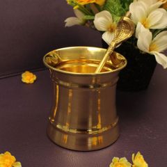 Brass Panchapatra Set Size Medium Shape Round Color Golden Finish Glossy Set Content 2 Material Brass Usage/Application - Image 1