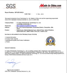 SGS Report of VY Optics by Made-in-China certificate from VY Optoelectronics Co., Ltd.