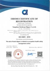 OHSMS certificate from Yangzhou Haisheng Slipper Co., Ltd.