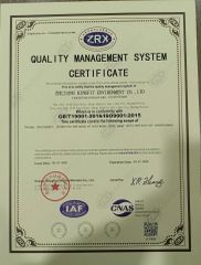 ISO9001 certificate from Zhejiang Kingfit Environment Co., Ltd.