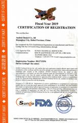 FDA certificate from Andent Dental Co., Ltd.