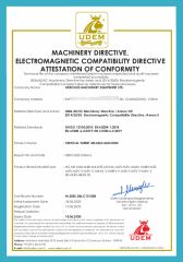MACHINERY DIRECTIVE,ELECTROMAGNETIC COMPATIBILITY DIRECTIVE ATTESTATION OF CONFORMITY certificate from Hercules Machinery Equipment Ltd.