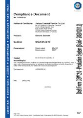 CFAM-F2 8inch electric scooter certificate certificate from Jinhua Leichten Electric Technology Co., Ltd.