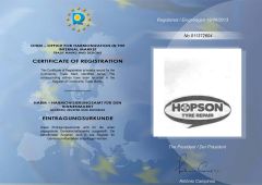 HOPSON TYRE REPAIR REGISTRATION in EUROPE certificate from Ningbo Hopson Chemical Industry Co., Ltd.