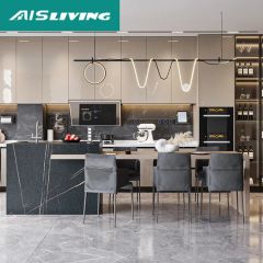 French Modern Deco Rustic Outdoor Readymade 3D Tall Melamine Displace Aluminium Gold Kitchen Cabinets with Islands Designs - AIS SMARTI LLC