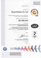 ISO14001:2015 certificate from Royal Display Co., Ltd.