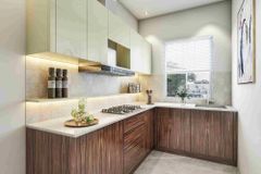 Wooden L Shaped Modular Kitchen Size As per required Accessories Drawer Basket Countertop Material Solid - Image 1
