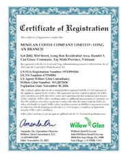 US FDA Registration certificate from PULLS COFFEE COMPANY LIMITED