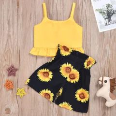 Toddler Baby Girls Top Romper Jumpsuit Sunflower Shorts with Bowknot Esg11824 - Image 2