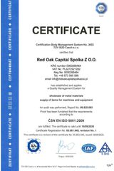 ISO 4210 certificate from Red Oak Capital Spolka ZOO