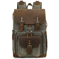 Waterproof Waxed Canvas and Genuine Leather DSLR Camera/Video Bags Camera Backpack - Image 6