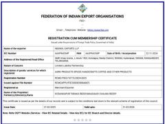 FEDERATION OF INDIAN EXPORT ORGANISATION certificate from Neemvl Exports LLP
