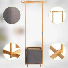 Bamboo Household Bedroom with Storage Basket, Clothes and Hat Rack - Image 5