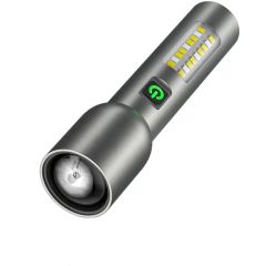 Multi-Function LED White Laser Flashlight Rechargeable Telescopic Zoom & Side Work Lights - Image 2