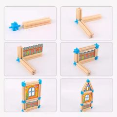 128 PCS Kids Multi-Functional Building 3D Puzzles Building Blocks Wooden Plug-in Models Assembled Houses - Image 5