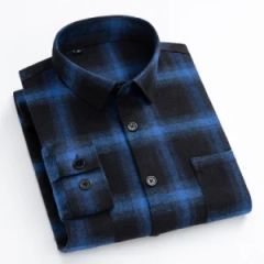 Wholesale Fashion Plaid Long Sleeve Custom Cotton Blue Flannel Mens Shirts - Yancheng Yunqian Apparel Co.,Ltd