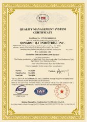 ISO 9001 certificate from Qingdao QJ Industrial Inc.