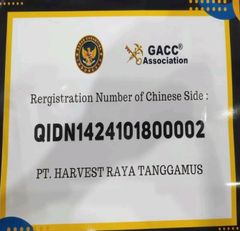 GACC certificate from PT HARVEST RAYA TANGGAMUS