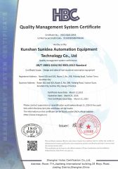 ISO 9001:2015 certificate from Kunshan Sunidea Automation Equipment Technology Co., Ltd.