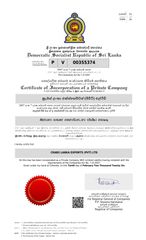 Company Registration certificate from Crabs Lanka Exports Pvt Ltd