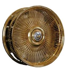26 Inch Gold Wire Wheel Chrome Wheels Spoke Rims with Custom Center Caps - Image 1