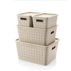Cross Border Stackable Woven Rattan Faux Rattan Durable Baskets Storage & Organization - Image 1
