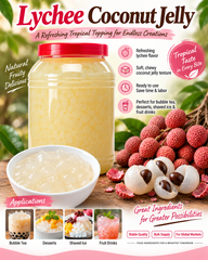 Bulk Lychee Coconut Jelly | Nata de Coco | Bubble Tea Topping Supplier | 3.8kgx 4 bottles/carton - Image 1